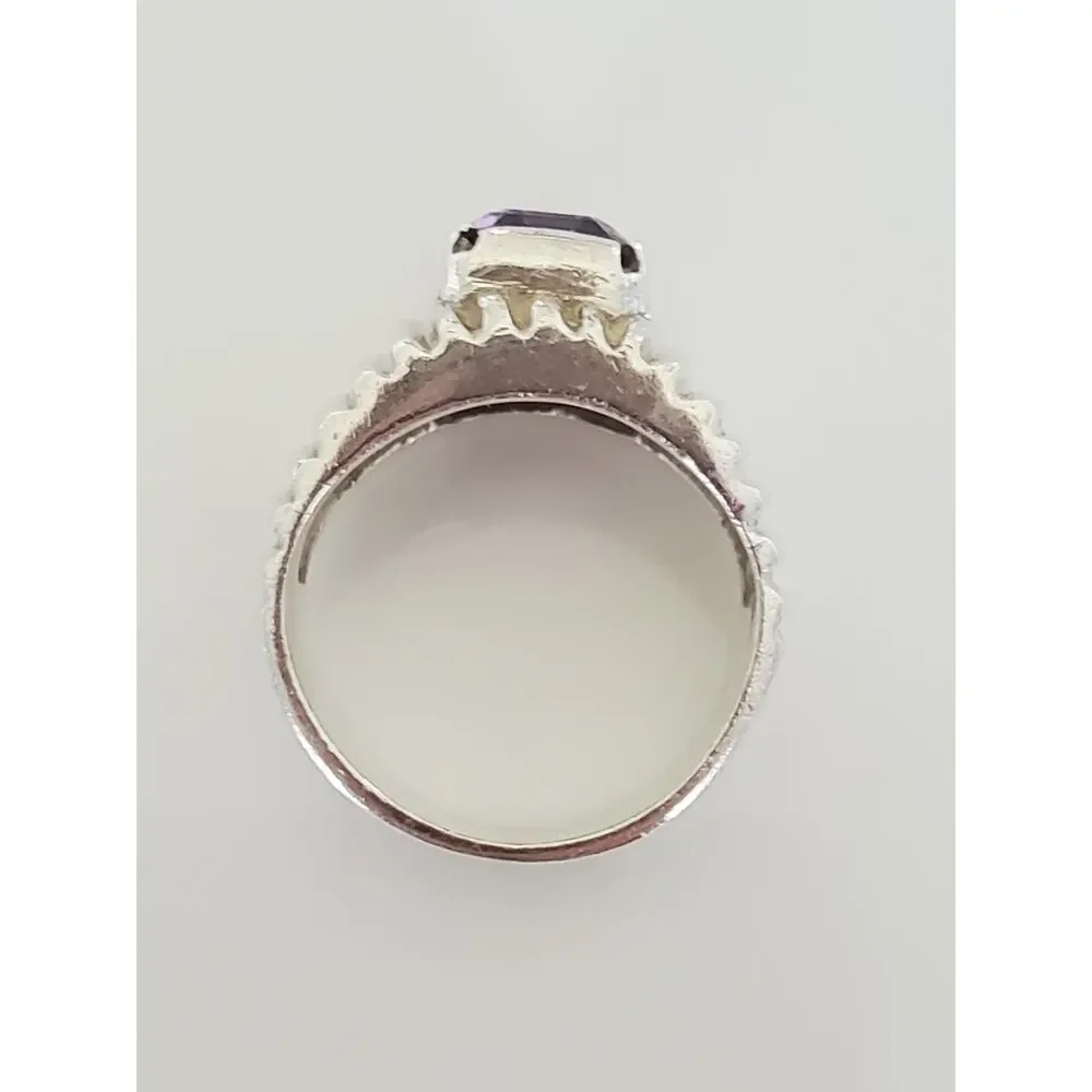 Ribbed Sterling Silver Amethyst Ring